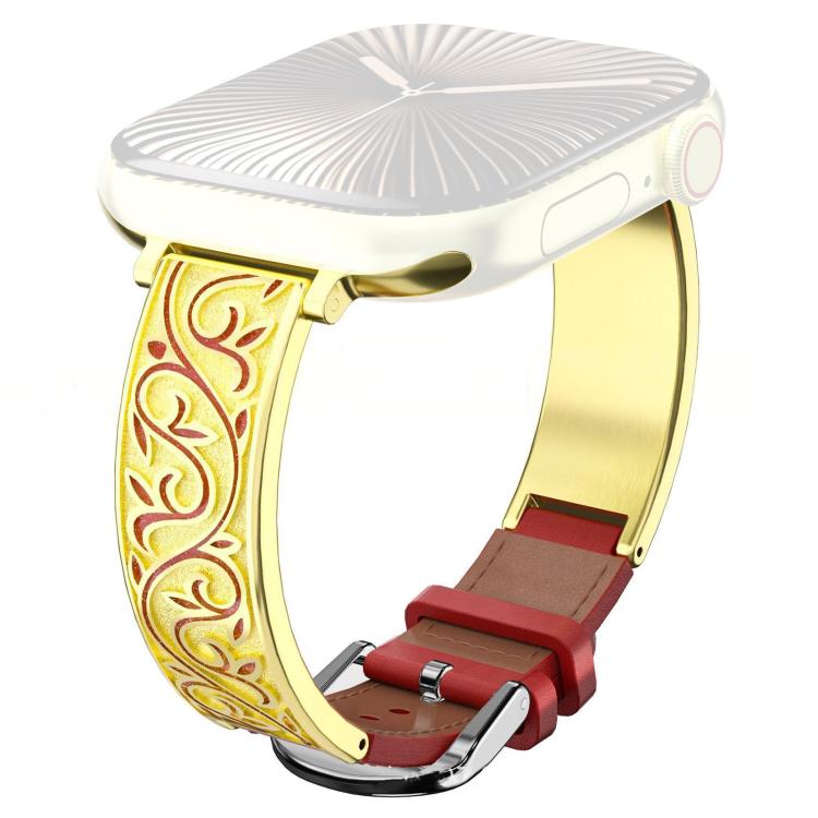 xDfind Retro-Armband mit floralem Muster aus Edelstahl und Echtleder, passend für Apple Watch 42 / 44 / 45 / 46 / 49 mm, Apple Watch 38 / 40 / 41 / S11 42 mm