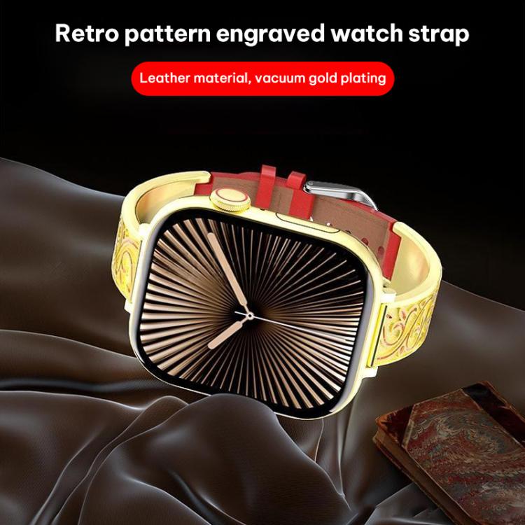 xDfind Retro-Armband mit floralem Muster aus Edelstahl und Echtleder, passend für Apple Watch 42 / 44 / 45 / 46 / 49 mm, Apple Watch 38 / 40 / 41 / S11 42 mm