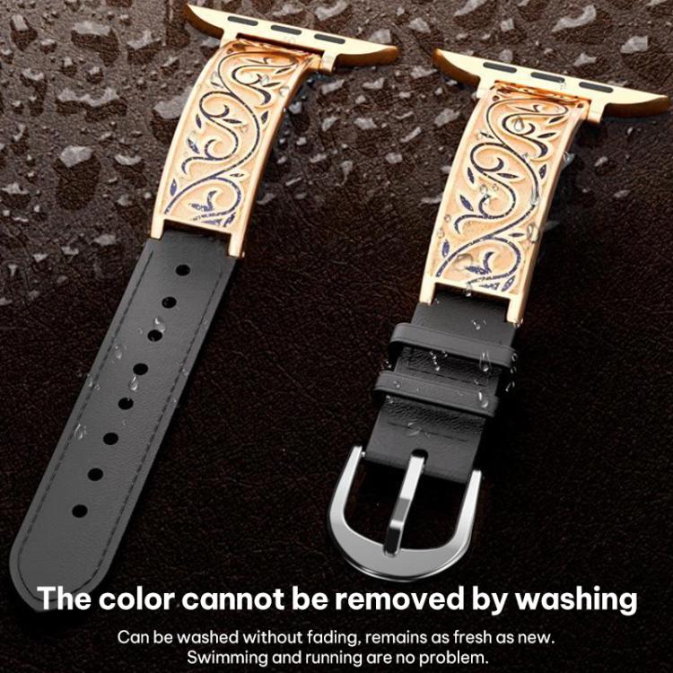xDfind Retro-Armband mit floralem Muster aus Edelstahl und Echtleder, passend für Apple Watch 42 / 44 / 45 / 46 / 49 mm, Apple Watch 38 / 40 / 41 / S11 42 mm