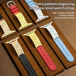 xDfind Retro-Armband mit floralem Muster aus Edelstahl und Echtleder, passend für Apple Watch 42 / 44 / 45 / 46 / 49 mm, Apple Watch 38 / 40 / 41 / S11 42 mm