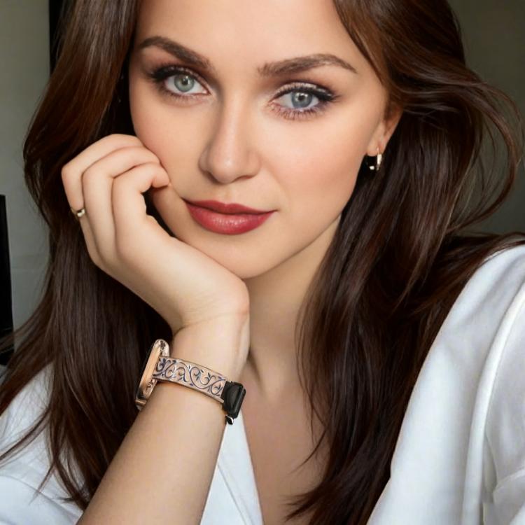 xDfind Retro-Armband mit floralem Muster aus Edelstahl und Echtleder, passend für Apple Watch 42 / 44 / 45 / 46 / 49 mm, Apple Watch 38 / 40 / 41 / S11 42 mm