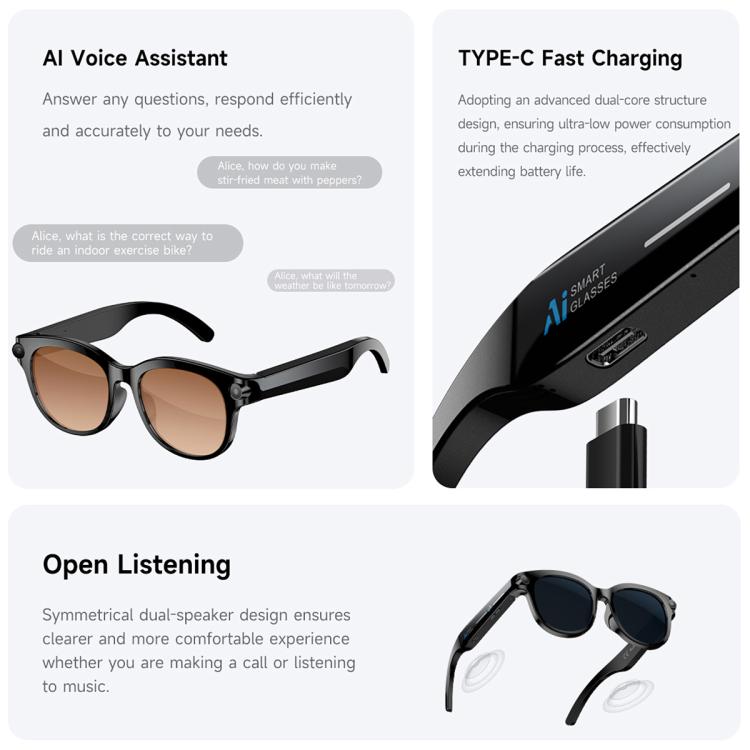 M89 2MP AI Smart Glasses Support Bluetooth Call, AI Intelligent Voice Assistant