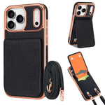 VIETAO Litchi Texture Wallet PU Phone Case with Lanyard, For iPhone 17 Pro Max, For iPhone 17 Pro