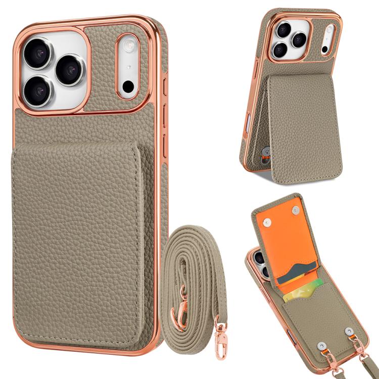 VIETAO Litchi Texture Wallet PU Phone Case with Lanyard, For iPhone 17 Pro Max, For iPhone 17 Pro