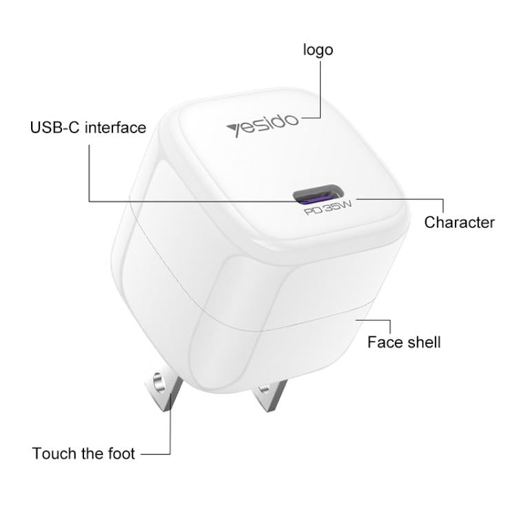 شاحن سريع صغير مكعب جليدي Yesido YC16U PD 35W Type-C، قابس الولايات المتحدة