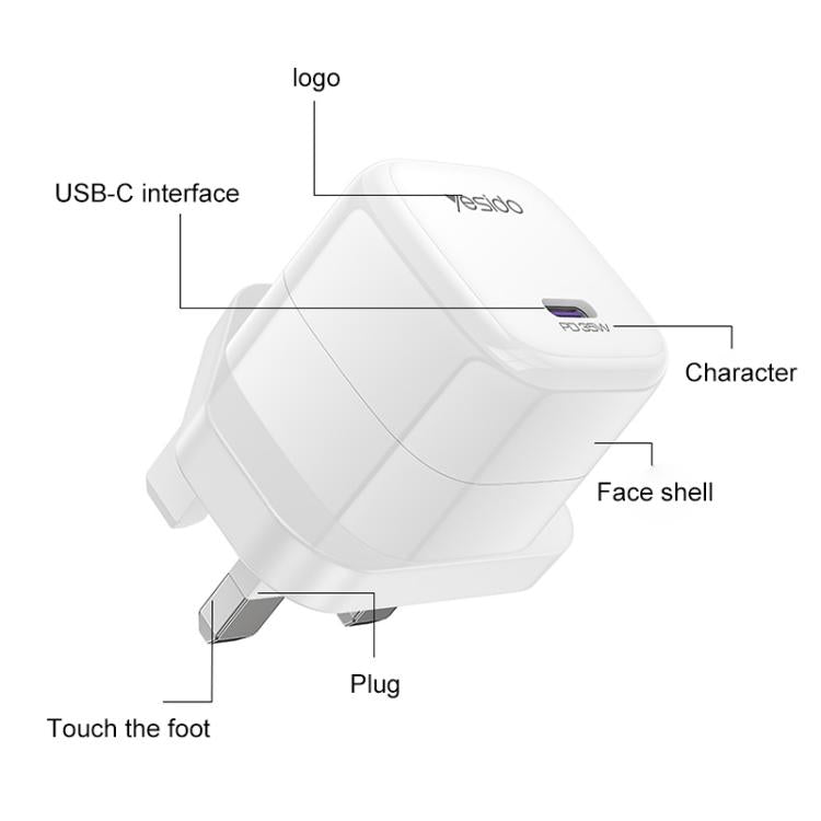 شاحن سريع صغير مكعب جليدي Yesido YC149 PD 35W Type-C، قابس المملكة المتحدة