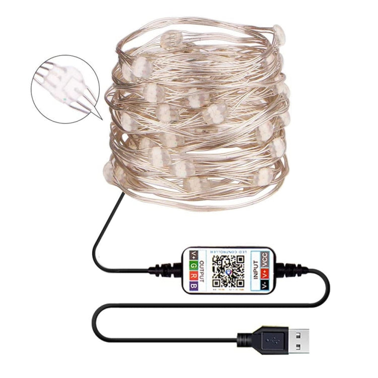 RGB USB  LED Copper Wire Light String Holiday Decoration Light String Bluetooth Mobile APP Control, 2m 20 LED, 5m 50 LED, 10m 100 LED, 12m 120 LED, 15m 150 LED, 20m 200 LED