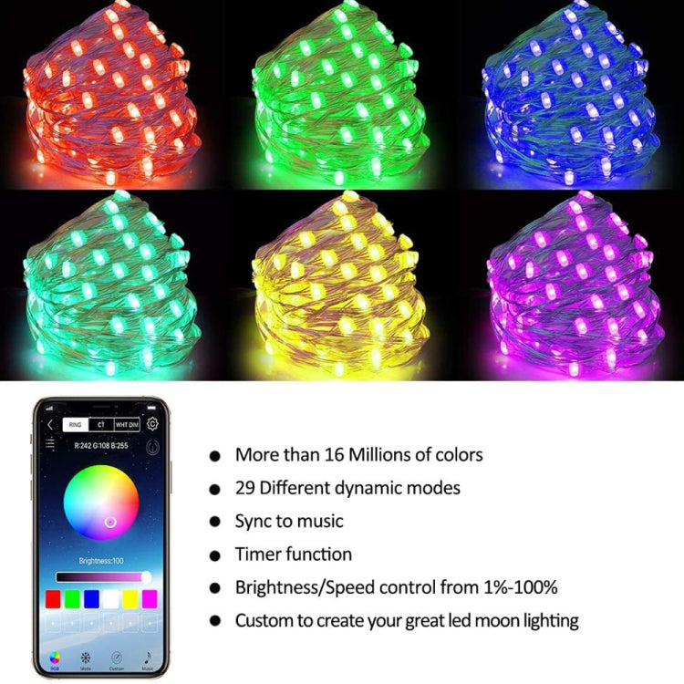 RGB USB  LED Copper Wire Light String Holiday Decoration Light String Bluetooth Mobile APP Control, 2m 20 LED, 5m 50 LED, 10m 100 LED, 12m 120 LED, 15m 150 LED, 20m 200 LED