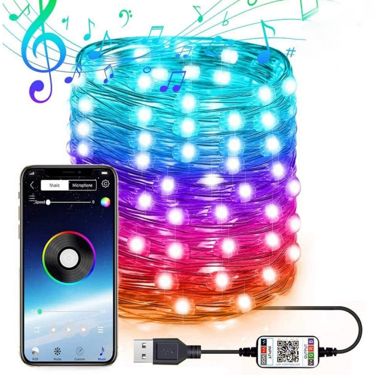 RGB USB  LED Copper Wire Light String Holiday Decoration Light String Bluetooth Mobile APP Control, 2m 20 LED, 5m 50 LED, 10m 100 LED, 12m 120 LED, 15m 150 LED, 20m 200 LED