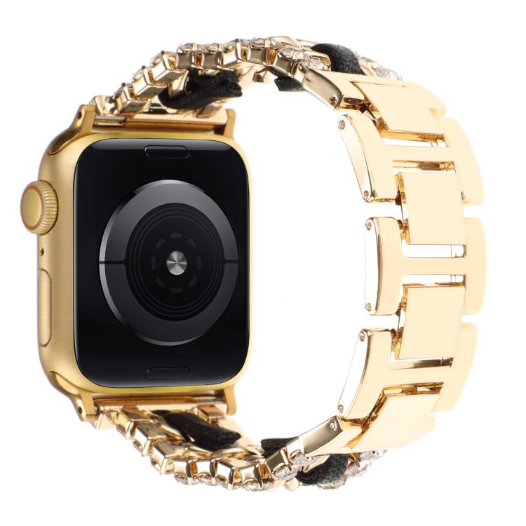 Diamond Vegan Leather Metal Watch Band, For Apple Watch 46mm / 49mm / 45mm / 44mm, For Apple Watch 42mm / 41mm / 40mm / 38mm