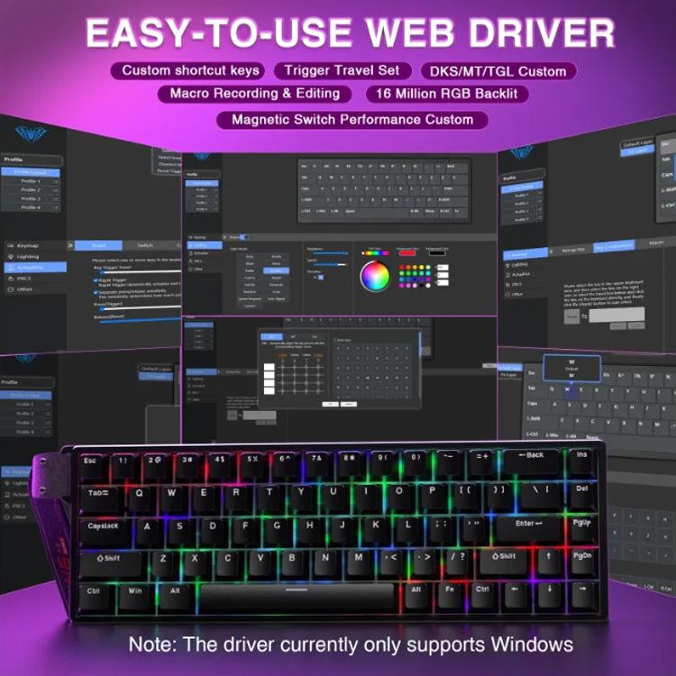 AULA WIN68HE Standard Version 68 Keys RGB Wired Keyboard, WIN68HE Black Grey Wood Magnetic Axis