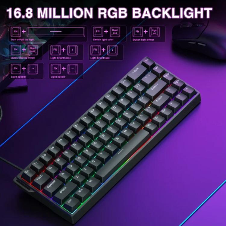 AULA WIN68HE Standard Version 68 Keys RGB Wired Keyboard, WIN68HE Black Grey Wood Magnetic Axis