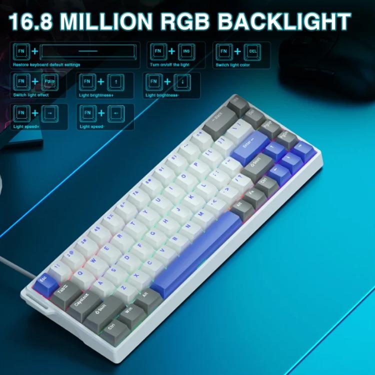 AULA WIN68HE MAX Version 68 Keys RGB Wired Keyboard, WIN68HE Grey+White+Blue Wing Chun Magnetic Axis