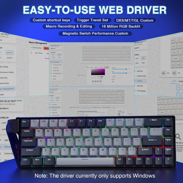 AULA WIN68HE Pro Version 68 Keys RGB Wired Keyboard, WIN68HE Dark Grey+Light Grey Shaped Magnetic Axis