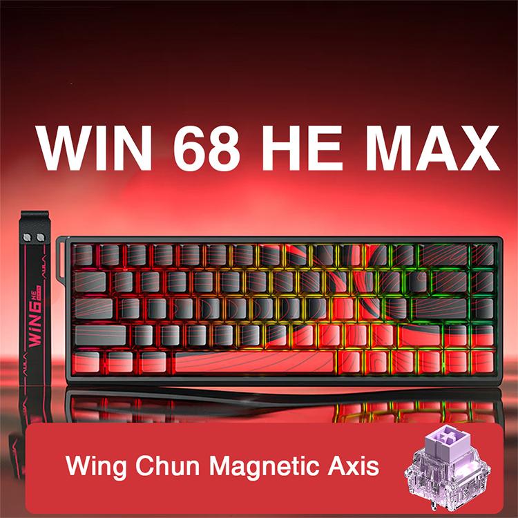 AULA WIN68HE MAX Version 68 Keys RGB Wired Keyboard, WIN68HE Red Wing Chun Magnetic Axis