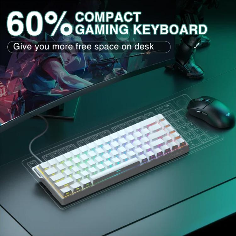 AULA WIN68HE Standard Version 68 Keys RGB Wired Keyboard, WIN68HE Side Printed White Grey Wood Magnetic Axis