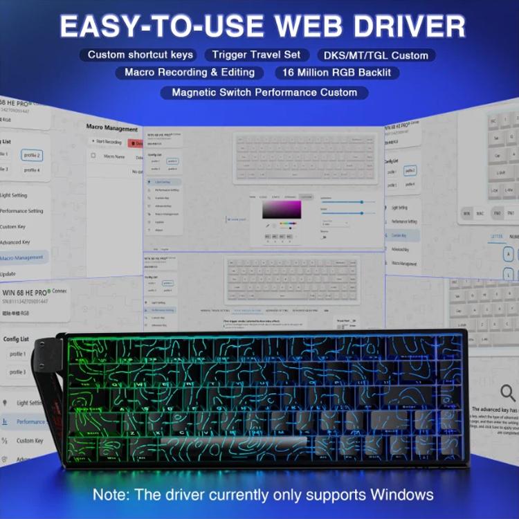 AULA WIN68HE Standard Version 68 Keys RGB Wired Keyboard, WIN68HE Black Contour Lines Grey Wood Magnetic Axis
