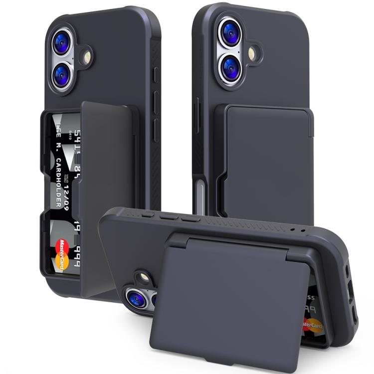 غطاء هاتف بحقيبة بطاقات مخفية أفقية مع مرآة من مزيج PC وTPU ملمس الجلد، لهواتف iPhone 17 Pro Max، iPhone 17 Pro، iPhone 17، iPhone Air
