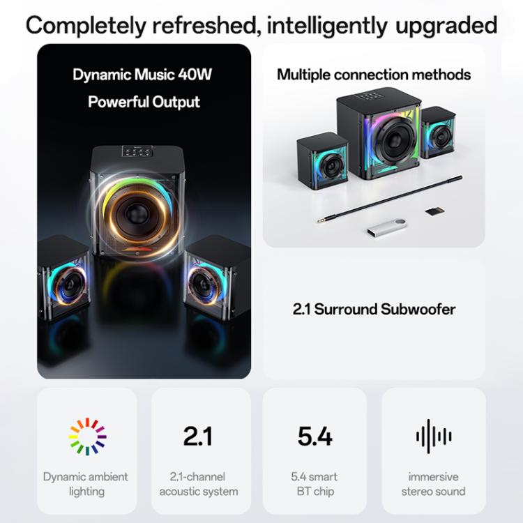 Yesido YSW41 40W 2.1 Channel System Colorful RGB Bluetooth Speaker Subwoofer, YSW41