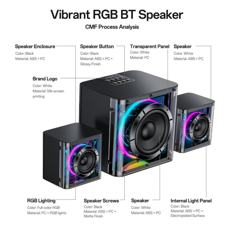 Yesido YSW41 40W 2.1 Channel System Colorful RGB Bluetooth Speaker Subwoofer, YSW41