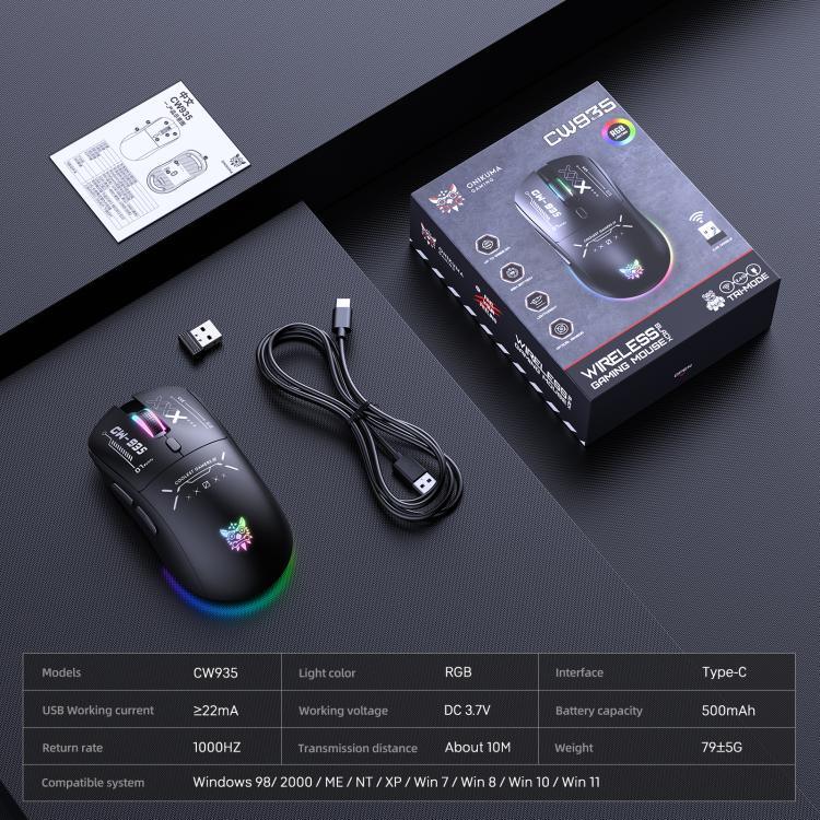 ONIKUMA CW935 12800DPI 2.4GHz + BT + Wired Tri-mode RGB Wireless Mouse, CW935