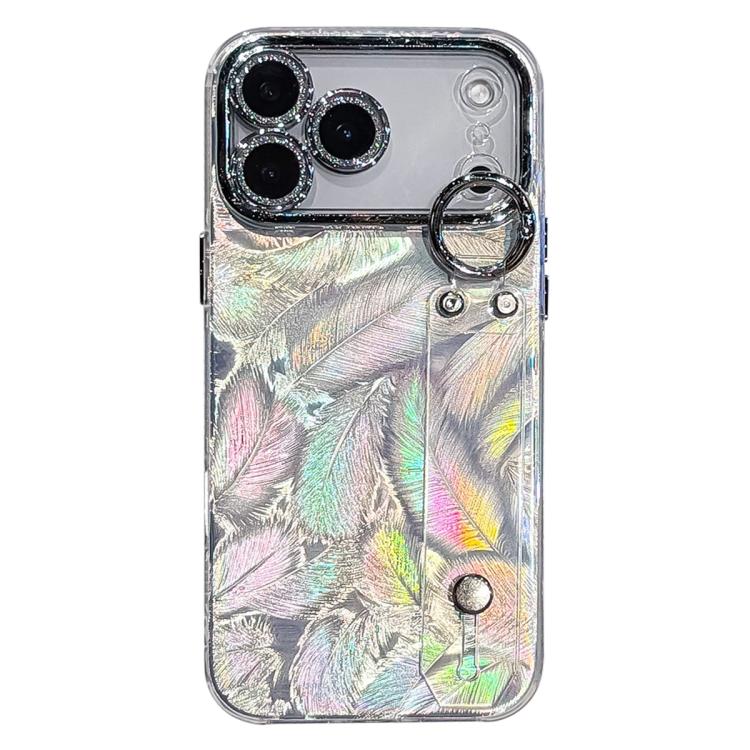غطاء هاتف TPU مع حامل سوار بنقشة ريشة مطلية مع فيلم عدسة، لهواتف iPhone 17 Pro Max، iPhone 17 Pro، iPhone 17، iPhone Air، iPhone 16 Pro Max، iPhone 16 Pro، iPhone 16 Plus، iPhone 16، iPhone 15 Pro Max