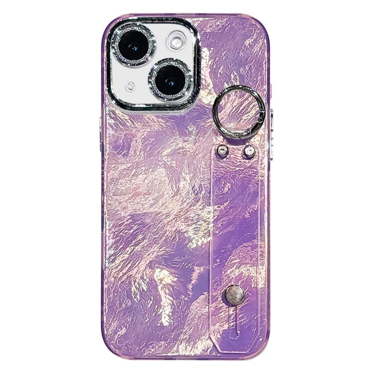 Plating Foil-like Metallic Texture Wristband Holder TPU Phone Case with Lens Film, For iPhone 13