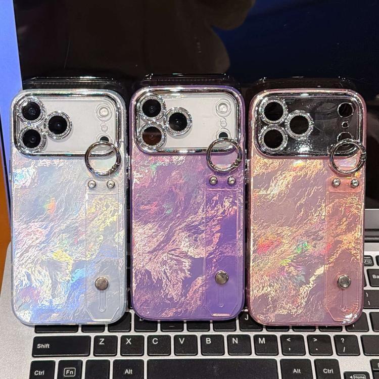 Plating Foil-like Metallic Texture Wristband Holder TPU Phone Case with Lens Film, For iPhone 13