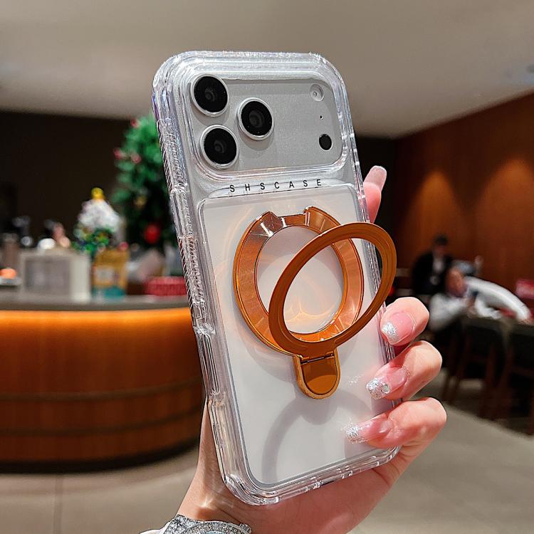 غطاء هاتف مغناطيسي شفاف مع حامل معدني دوار، لهواتف iPhone 17 Pro Max، iPhone 17 Pro