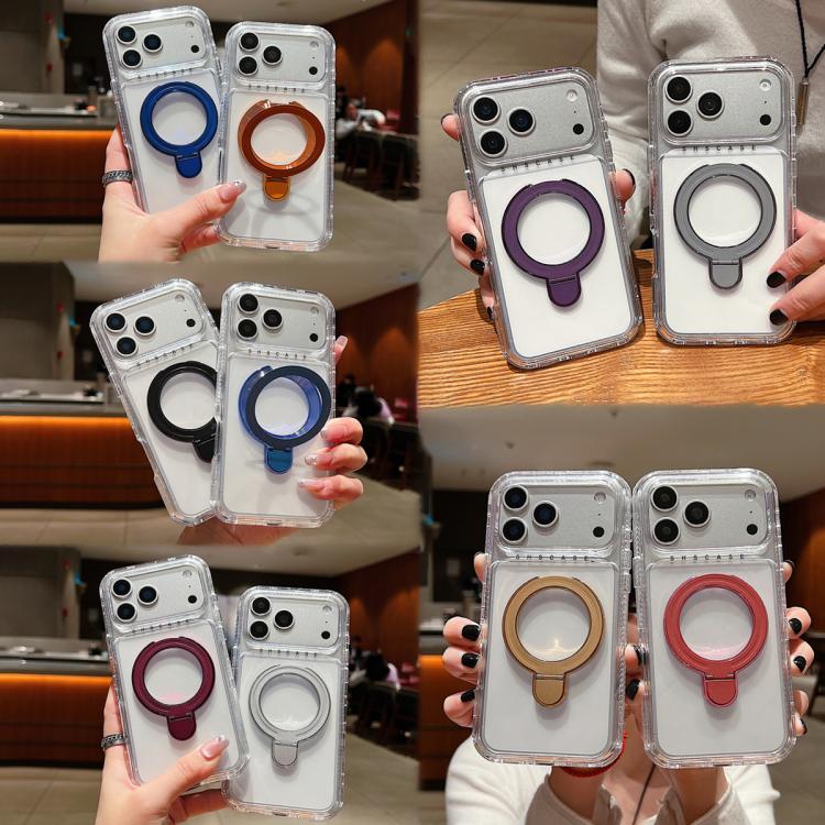 Transparent Pivot Metal Holder Magnetic Phone Case, For iPhone 17 Pro Max, For iPhone 17 Pro
