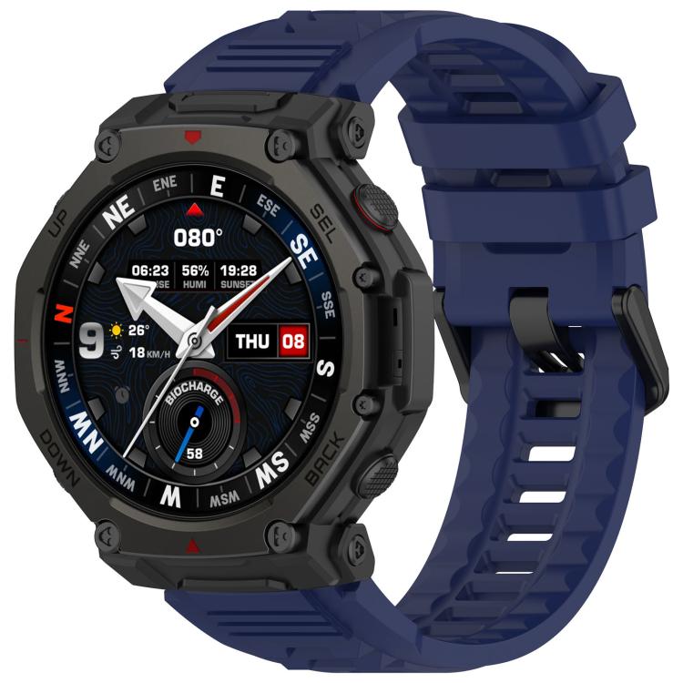 xDfind Solid Color Black Buckle Silicone Watch Band, For Amazfit T-Rex 3 Pro 48mm