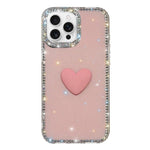 غطاء هاتف مزين بحجر الراين اللامع مزدوج الوجهين مع تصميم قلب حب IMD، لهواتف iPhone 16 Pro Max، iPhone 16 Pro، iPhone 16 Plus، iPhone 16، iPhone 15 Pro Max