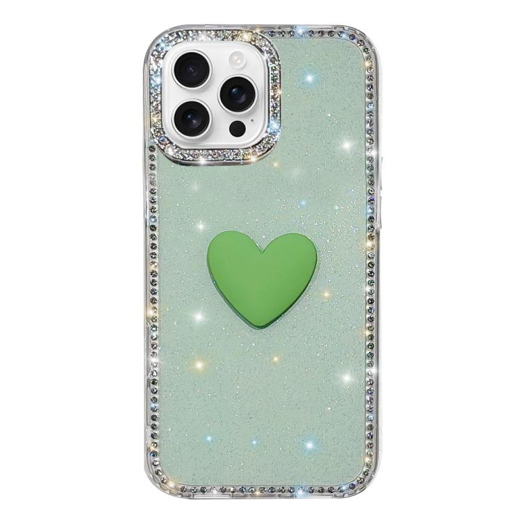 غطاء هاتف مزين بحجر الراين اللامع مزدوج الوجهين مع تصميم قلب حب IMD، لهواتف iPhone 16 Pro Max، iPhone 16 Pro، iPhone 16 Plus، iPhone 16، iPhone 15 Pro Max
