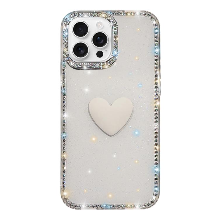 غطاء هاتف مزين بحجر الراين اللامع مزدوج الوجهين مع تصميم قلب حب IMD، لهواتف iPhone 16 Pro Max، iPhone 16 Pro، iPhone 16 Plus، iPhone 16، iPhone 15 Pro Max