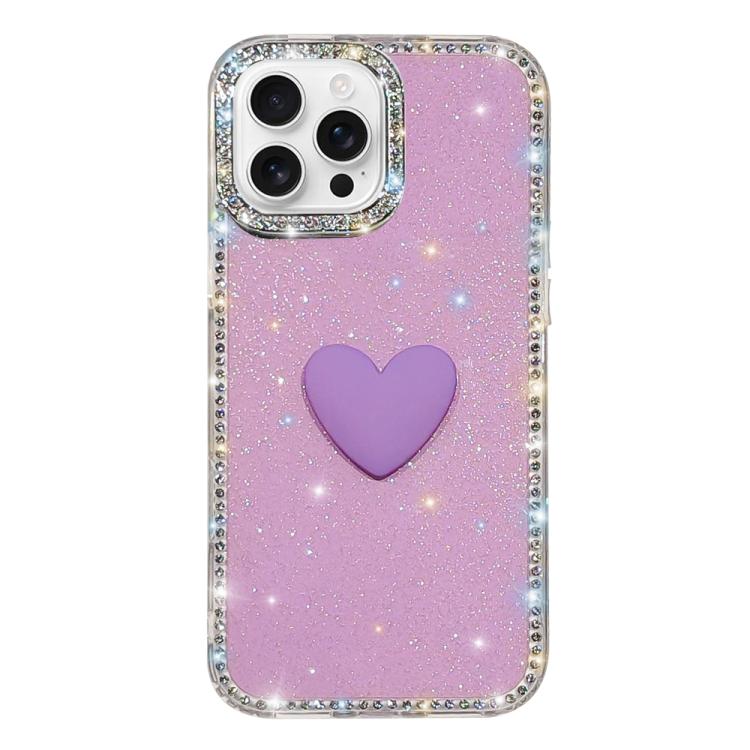 غطاء هاتف مزين بحجر الراين اللامع مزدوج الوجهين مع تصميم قلب حب IMD، لهواتف iPhone 16 Pro Max، iPhone 16 Pro، iPhone 16 Plus، iPhone 16، iPhone 15 Pro Max