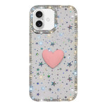 غطاء هاتف مزين بحجر الراين اللامع مزدوج الوجهين مع تصميم قلب حب IMD، لهواتف iPhone 16 Pro Max، iPhone 16 Pro، iPhone 16 Plus، iPhone 16، iPhone 15 Pro Max