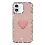 غطاء هاتف مزين بحجر الراين اللامع مزدوج الوجهين مع تصميم قلب حب IMD، لهواتف iPhone 16 Pro Max، iPhone 16 Pro، iPhone 16 Plus، iPhone 16، iPhone 15 Pro Max