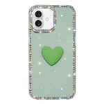 غطاء هاتف مزين بحجر الراين اللامع مزدوج الوجهين مع تصميم قلب حب IMD، لهواتف iPhone 16 Pro Max، iPhone 16 Pro، iPhone 16 Plus، iPhone 16، iPhone 15 Pro Max