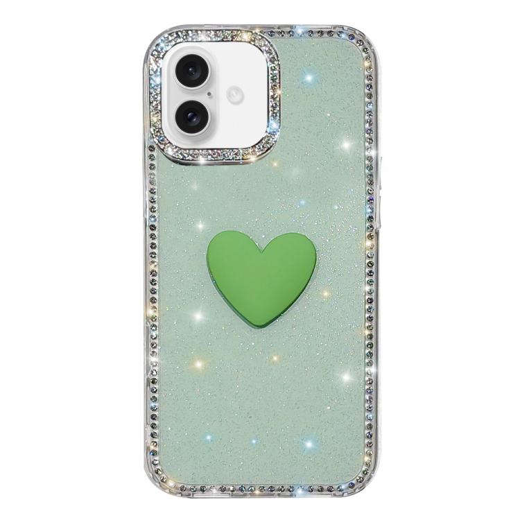 غطاء هاتف مزين بحجر الراين اللامع مزدوج الوجهين مع تصميم قلب حب IMD، لهواتف iPhone 16 Pro Max، iPhone 16 Pro، iPhone 16 Plus، iPhone 16، iPhone 15 Pro Max