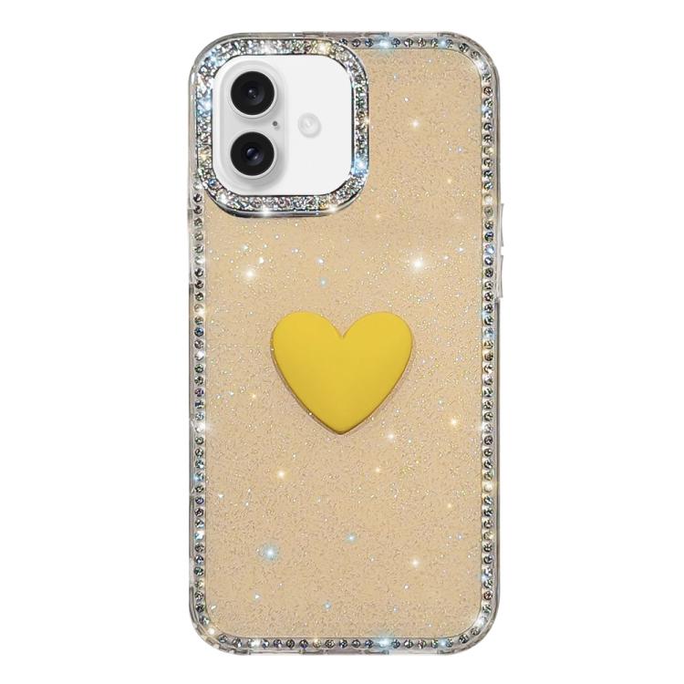 غطاء هاتف مزين بحجر الراين اللامع مزدوج الوجهين مع تصميم قلب حب IMD، لهواتف iPhone 16 Pro Max، iPhone 16 Pro، iPhone 16 Plus، iPhone 16، iPhone 15 Pro Max