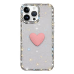 غطاء هاتف مزين بحجر الراين اللامع مزدوج الوجهين مع تصميم قلب حب IMD، لهواتف iPhone 16 Pro Max، iPhone 16 Pro، iPhone 16 Plus، iPhone 16، iPhone 15 Pro Max