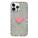 غطاء هاتف مزين بحجر الراين اللامع مزدوج الوجهين مع تصميم قلب حب IMD، لهواتف iPhone 16 Pro Max، iPhone 16 Pro، iPhone 16 Plus، iPhone 16، iPhone 15 Pro Max