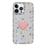 غطاء هاتف مزين بحجر الراين اللامع مزدوج الوجهين مع تصميم قلب حب IMD، لهواتف iPhone 16 Pro Max، iPhone 16 Pro، iPhone 16 Plus، iPhone 16، iPhone 15 Pro Max