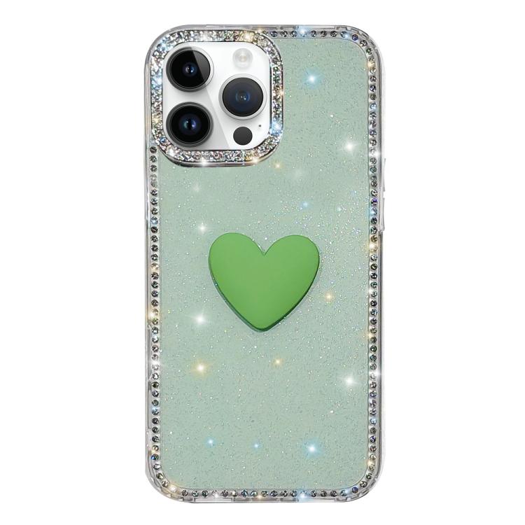 غطاء هاتف مزين بحجر الراين اللامع مزدوج الوجهين مع تصميم قلب حب IMD، لهواتف iPhone 16 Pro Max، iPhone 16 Pro، iPhone 16 Plus، iPhone 16، iPhone 15 Pro Max