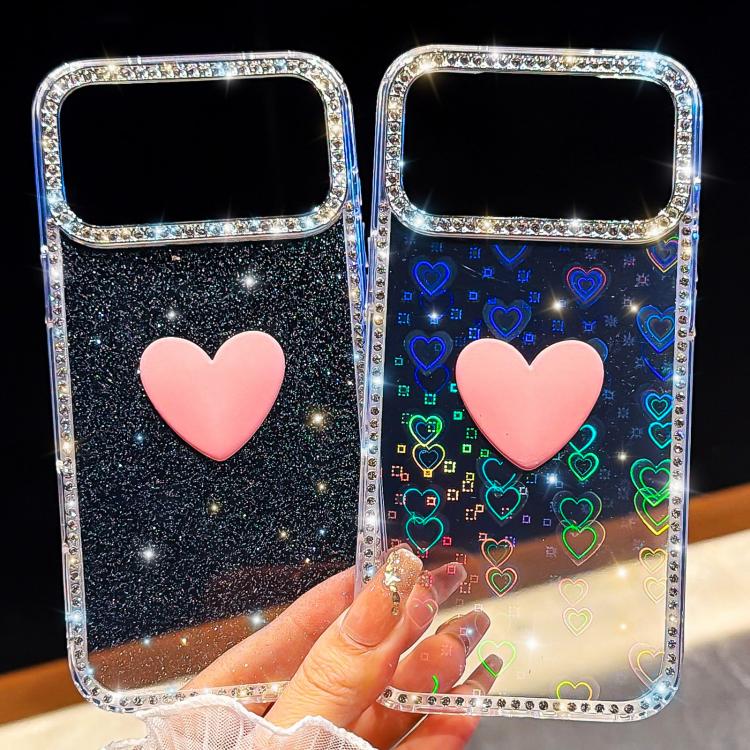 Flash Rhinestone Double-sided IMD Love Heart Phone Case, For iPhone 17e / 16e, For iPhone 17 Pro Max, For iPhone 17 Pro, For iPhone 17, For iPhone Air