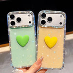 غطاء هاتف مزين بحجر الراين اللامع مزدوج الوجهين مع تصميم قلب حب IMD، لهواتف iPhone 16 Pro Max، iPhone 16 Pro، iPhone 16 Plus، iPhone 16، iPhone 15 Pro Max