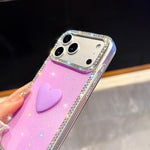 غطاء هاتف مزين بحجر الراين اللامع مزدوج الوجهين مع تصميم قلب حب IMD، لهواتف iPhone 16 Pro Max، iPhone 16 Pro، iPhone 16 Plus، iPhone 16، iPhone 15 Pro Max