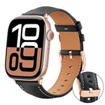 xDfind Rose Gold Buckle Black Shark Fine Grain Vegan Leather Watch Band, For Apple Watch 42 / 44 / 45 / 46 / 49mm, For Apple Watch 38 / 40 / 41 / S11 42mm