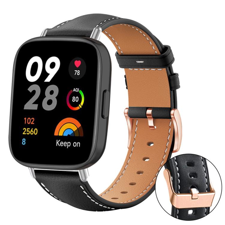 xDfind Rose Gold Buckle Black Shark Fine Grain Vegan Leather Watch Band, For Xiaomi Band 10 Pro / 9 Pro / Redmi Watch 6, For Redmi Watch 3 Active / Watch 3 Lite, For Redmi Watch 3