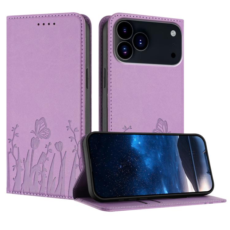 Tulips Butterfly Pattern Magnetic Vegan Leather Phone Case, For iPhone 17e / 16e, For iPhone 17 Pro Max, For iPhone 17 Pro, For iPhone 17